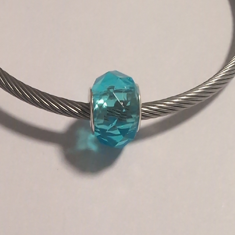 Silver with Blue Translucent Faceted Charm‎ for Pandora Style Bracelet